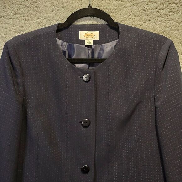 Talbots Work Blazer Womens 6 Navy Blue White Polka Dots Preppy Church - Picture 3 of 11